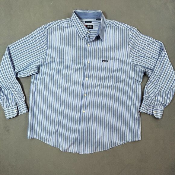 Chaps‎ Shirt Mens 2XL Blue Striped Easy Care  Long Sleeve Button Down Shirt - Picture 1 of 12